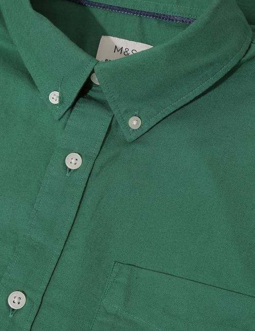 Yeşil Saf Pamuklu Uzun Kollu Oxford Gömlek