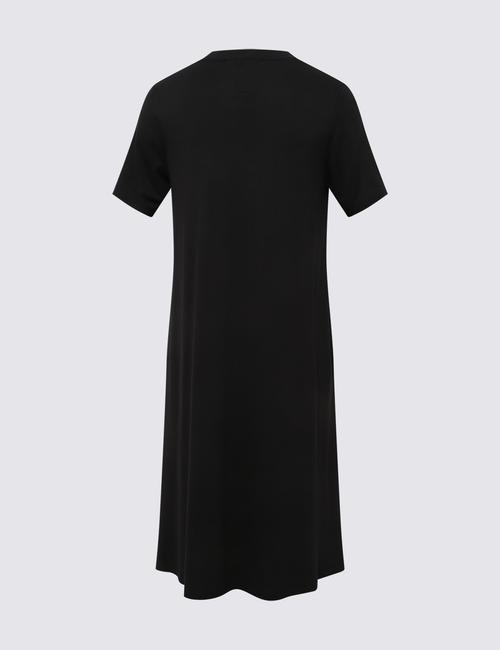 Siyah Kısa Kollu Midi Örme Elbise