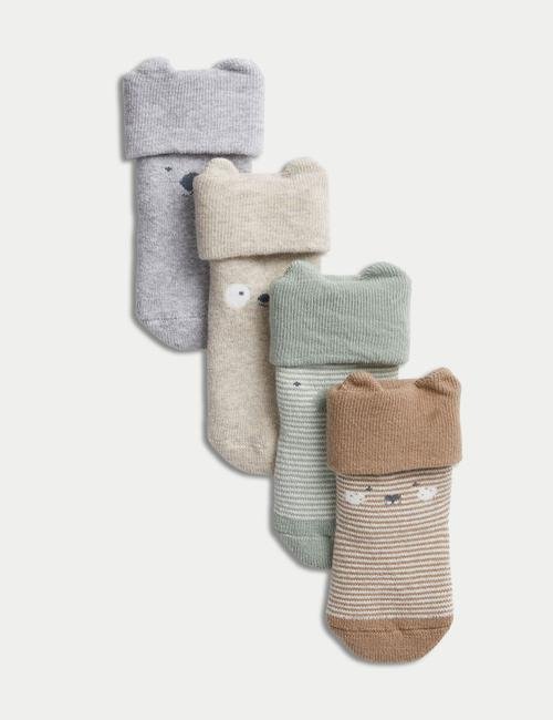 Multi Renk 4'lü Desenli Çizgili Çorap (0-3 Yaş)