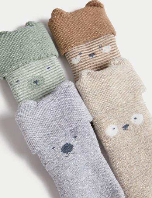 Multi Renk 4'lü Desenli Çizgili Çorap (0-3 Yaş)