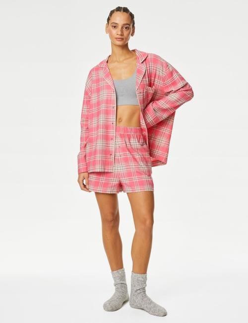 Pembe Pamuklu Desenli Şort Pijama Altı