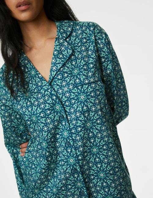 Yeşil Saf Pamuklu Uzun Kollu Pijama Takımı