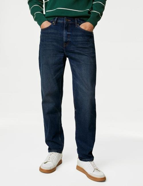 Lacivert Tapered Fit Vintage Jean Pantolon
