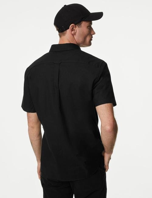 Siyah Saf Pamuklu Kısa Kollu Oxford Gömlek