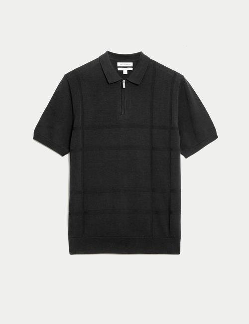 Siyah Kısa Kollu Örme Polo Yaka T-Shirt
