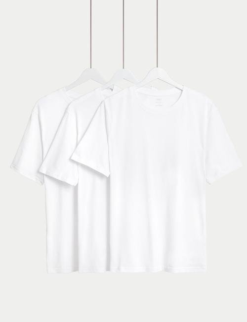 Beyaz Saf Pamuklu 3'lü Yuvarlak Yaka T-Shirt Seti