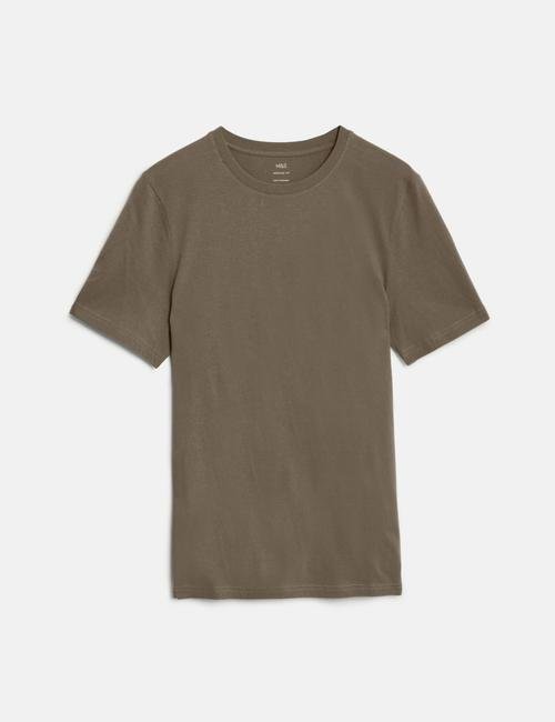 Kahverengi Saf Pamuklu Kısa Kollu T-Shirt