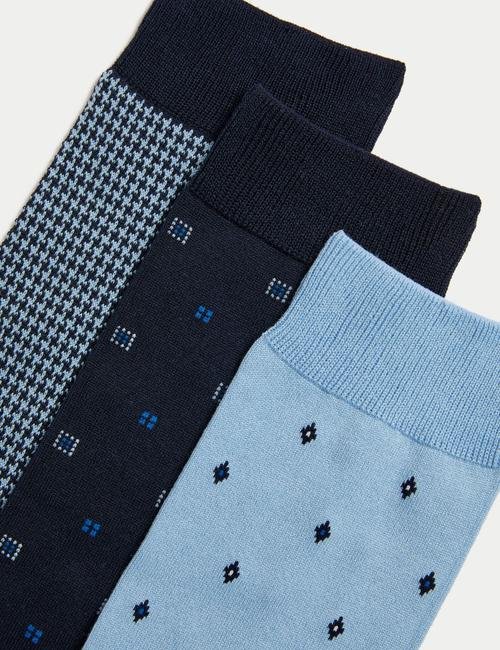 Mavi 3'lü Desenli Çorap Seti