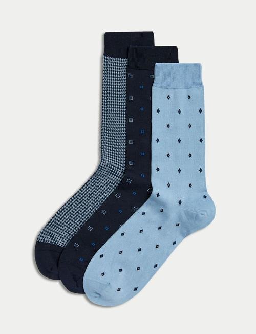 Mavi 3'lü Desenli Çorap Seti