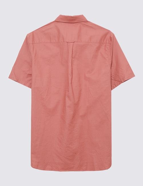 Kahverengi Saf Pamuklu Kısa Kollu Oxford Gömlek