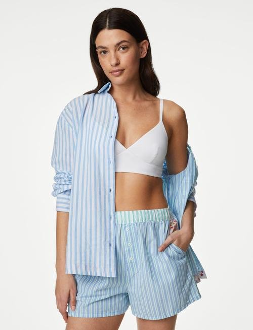 Mavi Cool Comfort™ Desenli Şortlu Pijama Altı