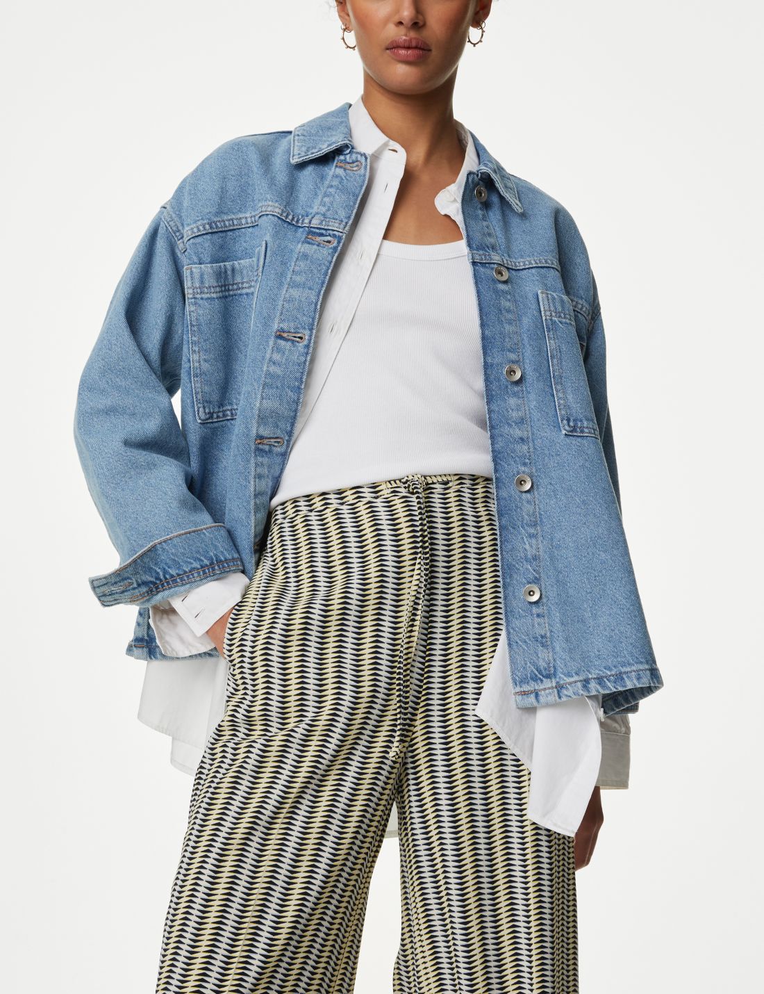 Yüksek Bel Desenli Wide Leg Pantolon_2