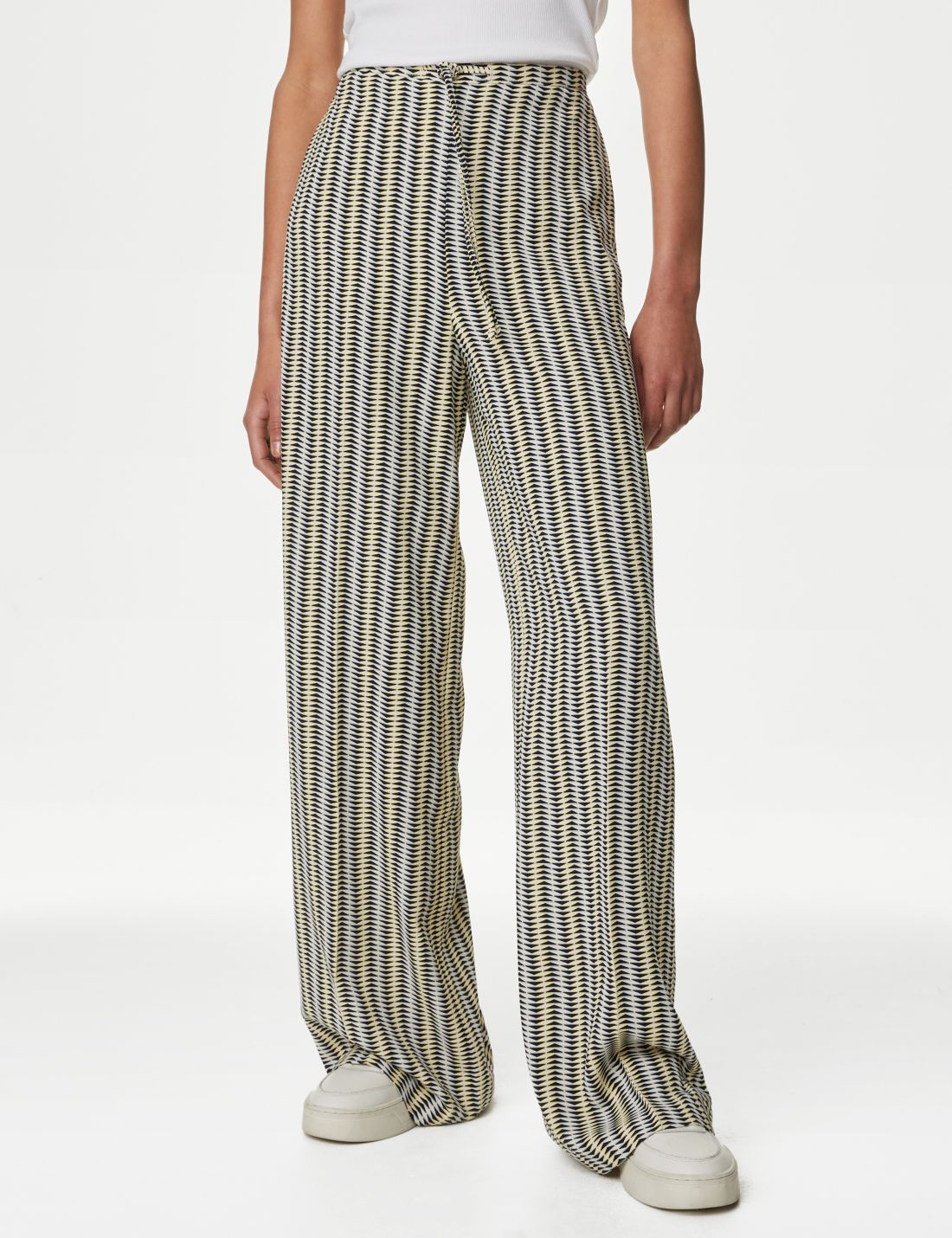 Yüksek Bel Desenli Wide Leg Pantolon_1