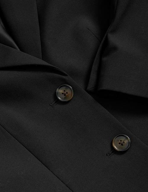 Siyah Tailored Fit Crop Yün Blazer Ceket
