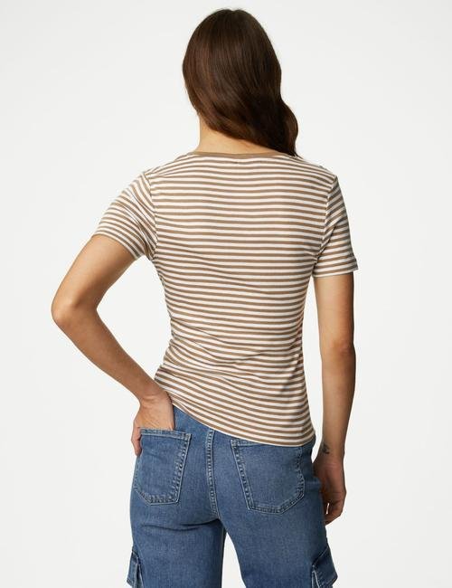 Kahverengi Saf Pamuklu Kısa Kollu Slim Fit T-Shirt