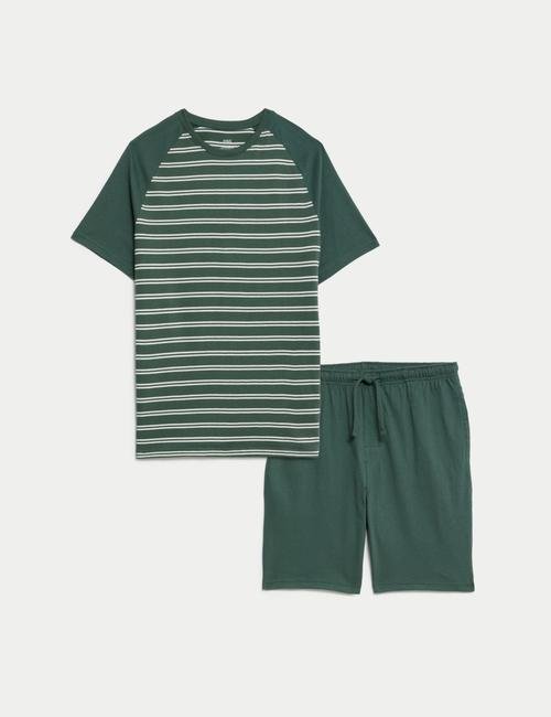 Yeşil Saf Pamuklu Kısa Kollu Pijama Takımı