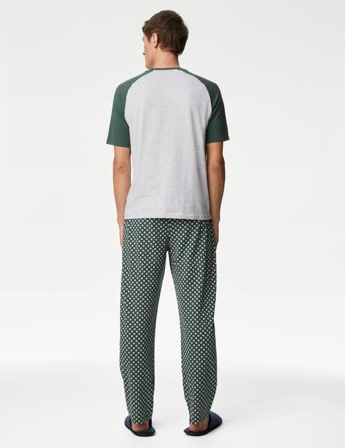 Yeşil Saf Pamuklu Kısa Kollu Pijama Takımı