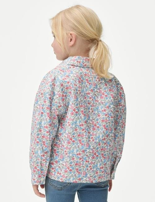 Pembe Çiçek Desenli Gömlek Ceket (2-8 Yaş)