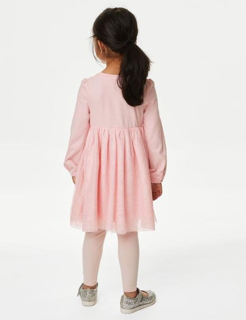 Pembe Disney Princess™ Uzun Kollu Elbise (2-8 Yaş)