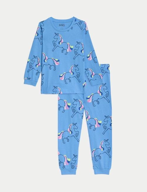 Mavi Unicorn Desenli Uzun Kollu Pijama Takımı (1-8 Yaş)