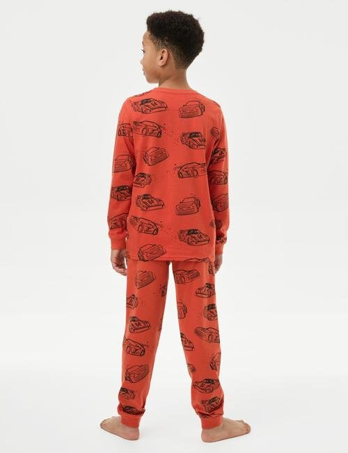 Kahverengi Saf Pamuklu Desenli Pijama Takımı (7-14 Yaş)