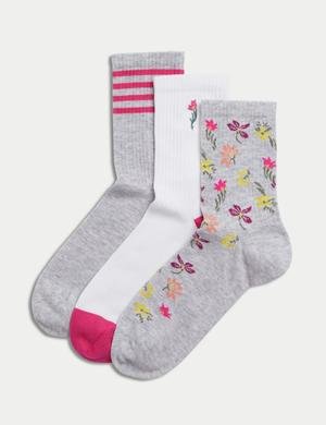 3'lü Çiçek Desenli Çorap Seti