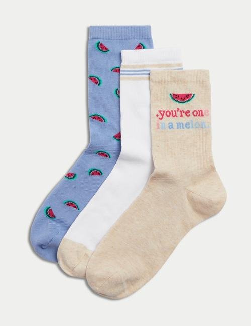 Bej 3'lü Karpuz Desenli Çorap Seti