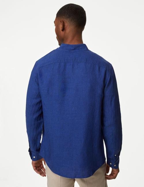 Mavi Regular Fit Uzun Kollu Saf Keten Gömlek