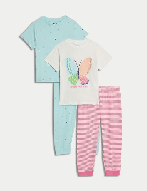 Pembe Saf Pamuklu Kelebek Desenli 2'li Pijama Takımı (1-8 Yaş)