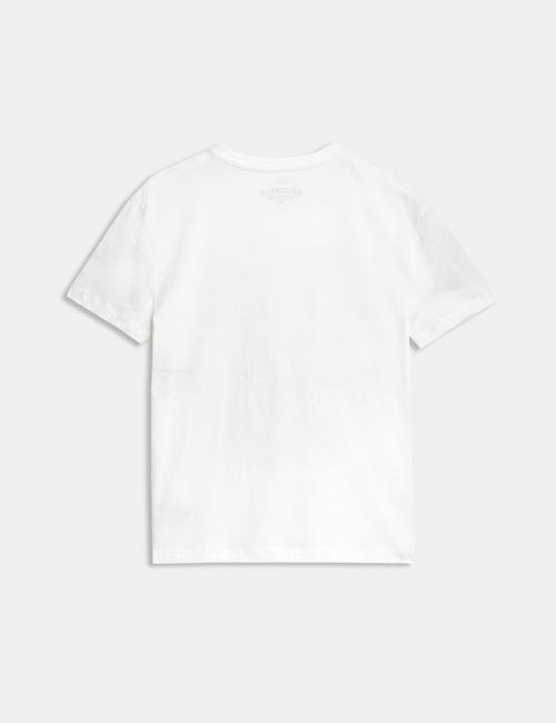 Beyaz Saf Pamuklu Kısa Kollu Desenli T-Shirt (6-16 Yaş)