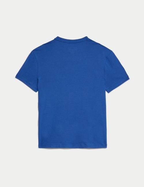 Mavi Saf Pamuklu Oyun Temalı Kısa Kollu T-Shirt (6-16 Yaş)
