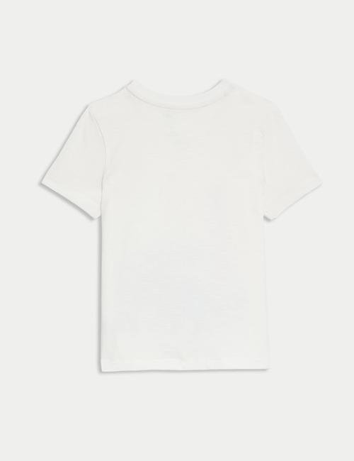 Beyaz Saf Pamuklu Dinazor Desenli Kısa Kollu T-Shirt (2-8 Yaş)
