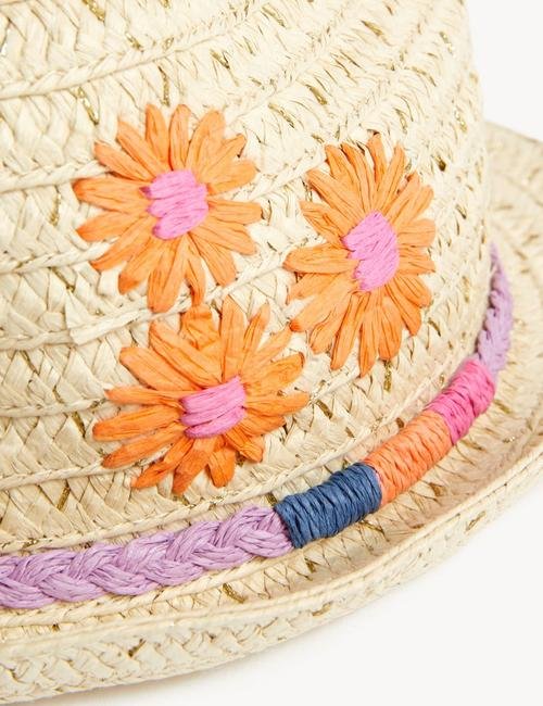 Multi Renk Çiçek Desenli Hasır Bucket Şapka
