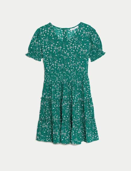 Yeşil Kısa Kollu Mini Elbise (6-16 Yaş)