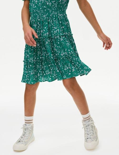 Yeşil Kısa Kollu Mini Elbise (6-16 Yaş)