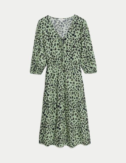 Yeşil Regular Fit Desenli Midi Elbise