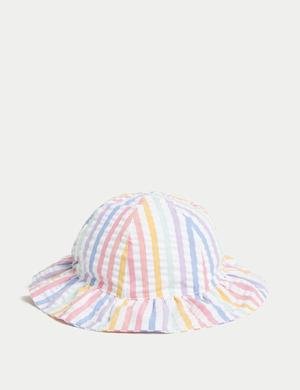 Saf Pamuklu Çizgili Şapka (0-1 Yaş)