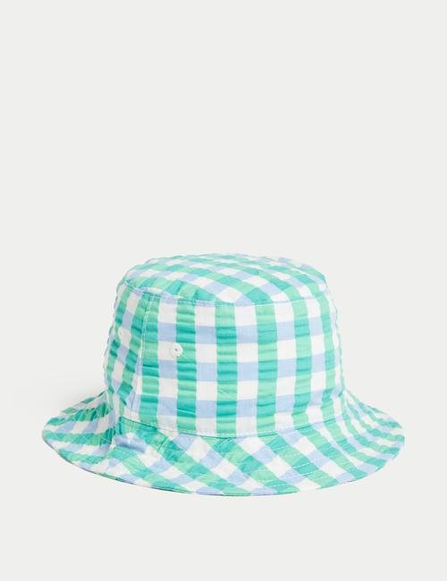 Yeşil Saf Pamuklu Ekose Desenli Şapka (0-1 Yaş)