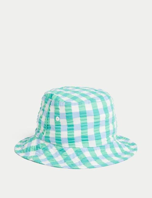 Yeşil Saf Pamuklu Ekose Desenli Şapka (0-1 Yaş)