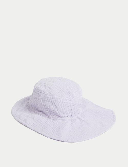 Mor Saf Pamuklu İşleme Detaylı Şapka (1-6 Yaş)