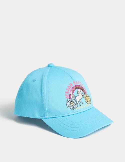 Mavi Saf Pamuklu Unicorn Desenli Şapka (1-6 Yaş)