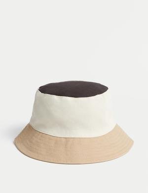 Saf Pamuklu Renk Bloklu Bucket Şapka (1-13 Yaş)