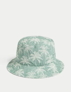 Saf Pamuklu Palmiye Desenli Bucket Şapka (1-13 Yaş)