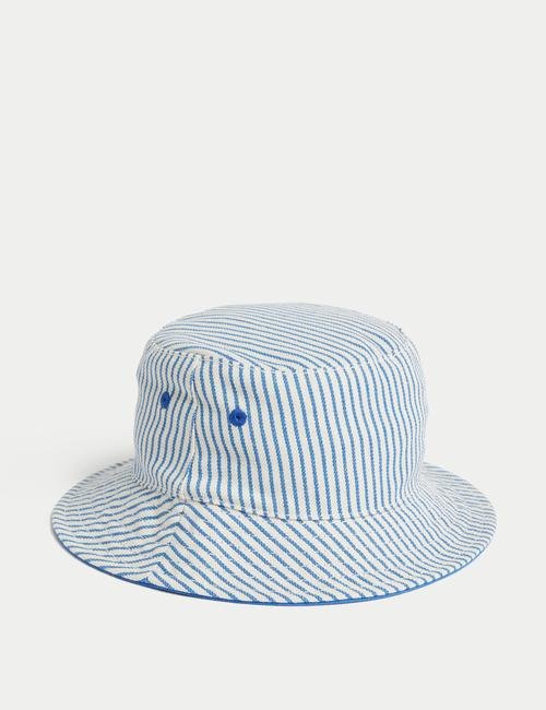 Mavi Saf Pamuklu Çizgili Sun Smart Şapka (0-1 Yaş)