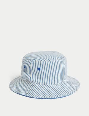 Saf Pamuklu Çizgili Sun Smart Şapka (0-1 Yaş)
