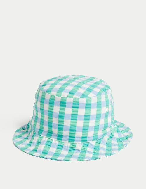 Yeşil Saf Pamuklu Kareli Sun Smart Şapka (0-1 Yaş)