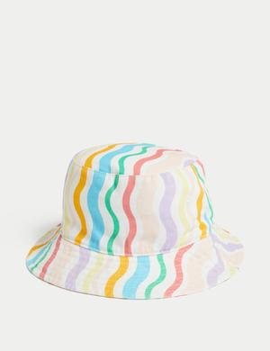 Saf Pamuklu Çizgili Bucket Şapka (0-13 Yaş)