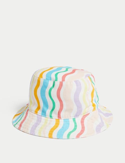 Multi Renk Saf Pamuklu Çizgili Bucket Şapka (0-13 Yaş)