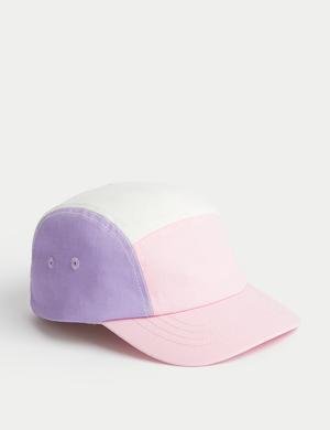 Saf Pamuklu Renk Bloklu Beyzbol Şapkası