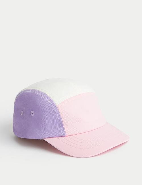 Pembe Saf Pamuklu Renk Bloklu Beyzbol Şapkası